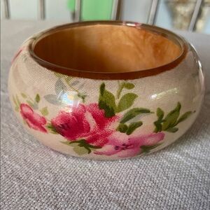 Floral Patterned Bangle with Pink and Green Accents